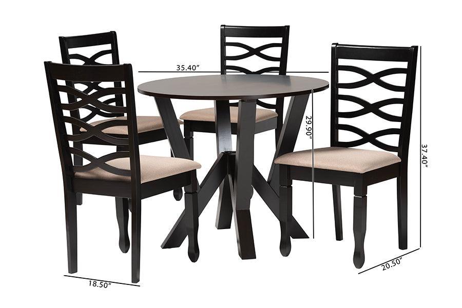 Baxton Studio Ariane Modern Sand Fabric and Dark Brown Finished Wood 5-Piece Dining Set FredCo