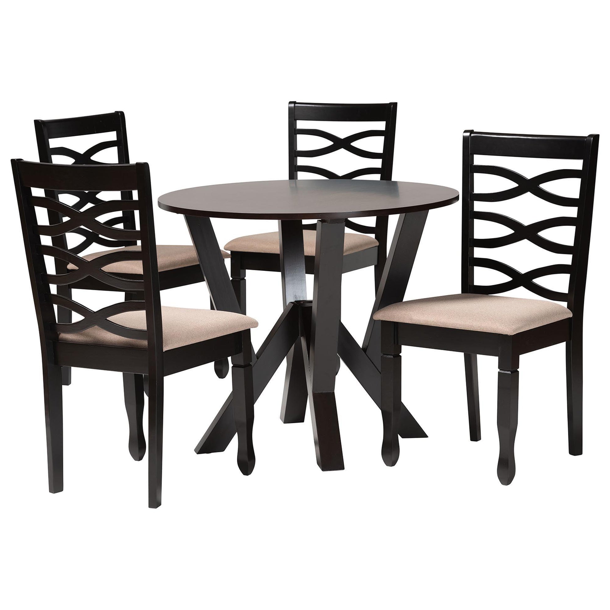 Baxton Studio Ariane Modern Sand Fabric and Dark Brown Finished Wood 5-Piece Dining Set FredCo