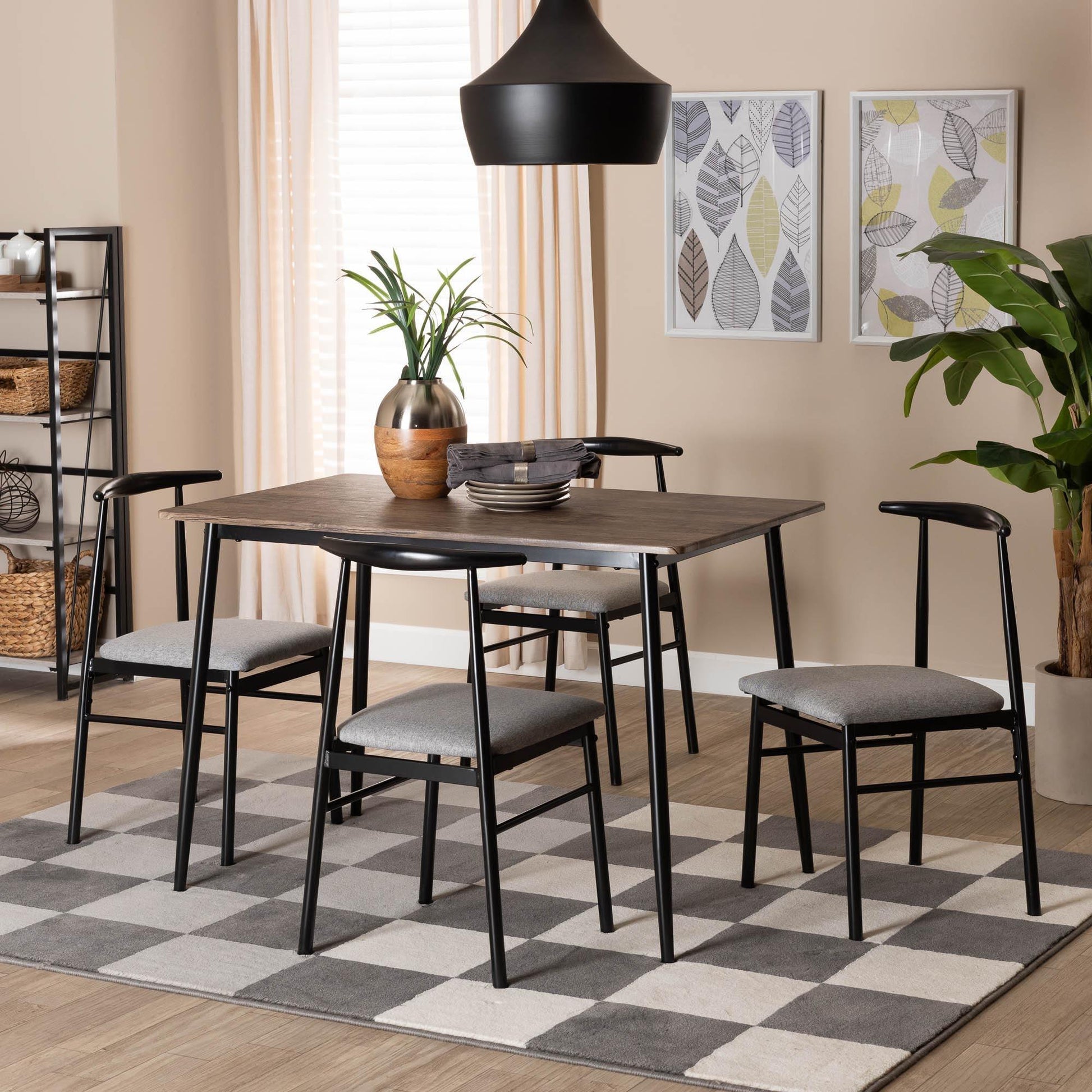 Baxton Studio Arnold Modern Industrial Grey Fabric and Metal Dining Set FredCo