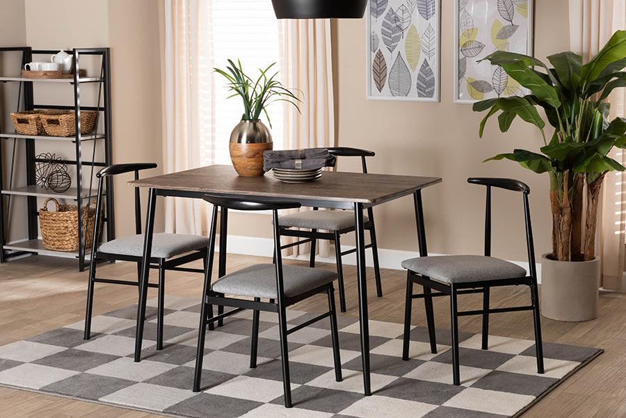 Baxton Studio Arnold Modern Industrial Grey Fabric and Metal Dining Set FredCo