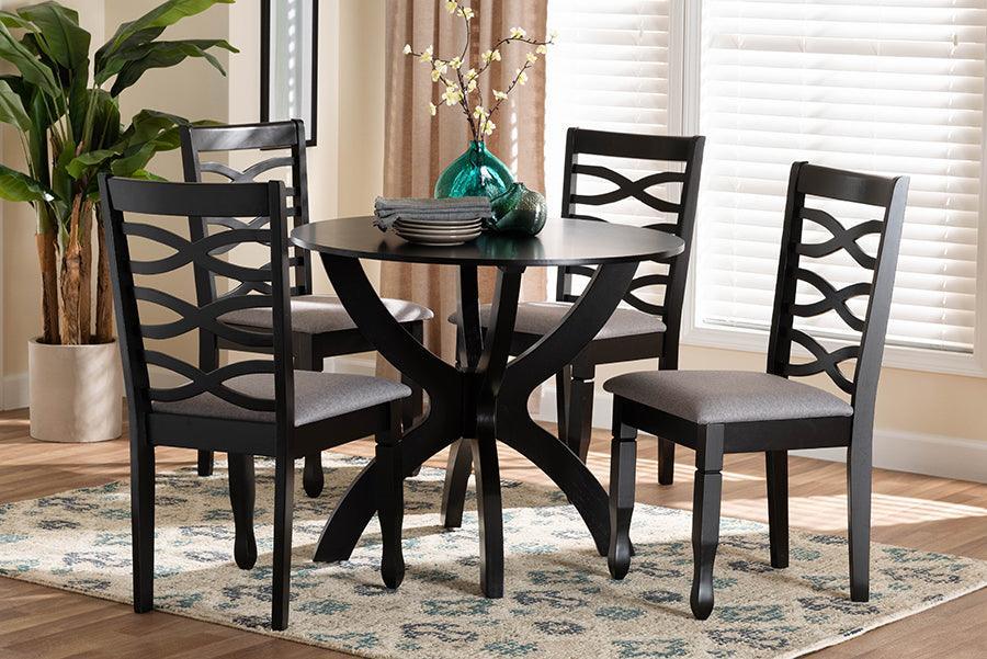Baxton Studio Aspen Modern Grey Fabric and Dark Brown Finished Wood 5-Piece Dining Set FredCo