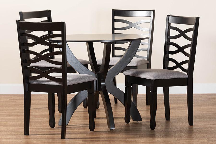 Baxton Studio Aspen Modern Grey Fabric and Dark Brown Finished Wood 5-Piece Dining Set FredCo