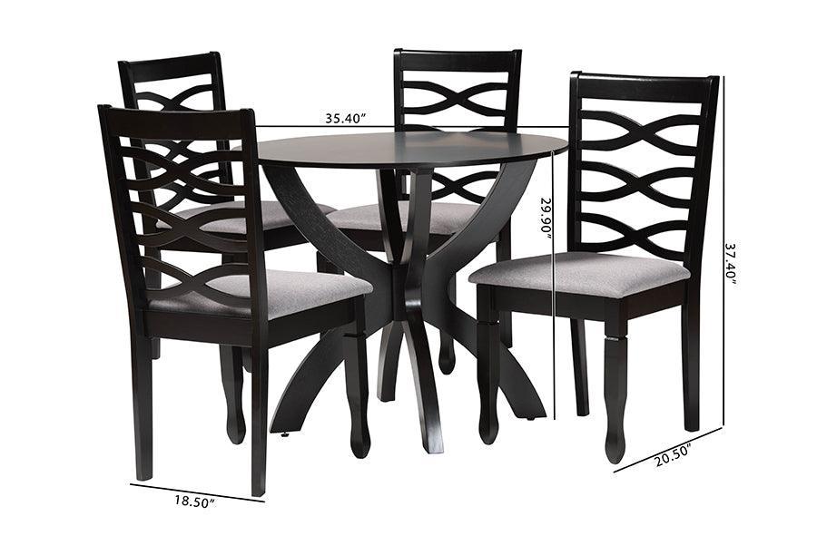 Baxton Studio Aspen Modern Grey Fabric and Dark Brown Finished Wood 5-Piece Dining Set FredCo