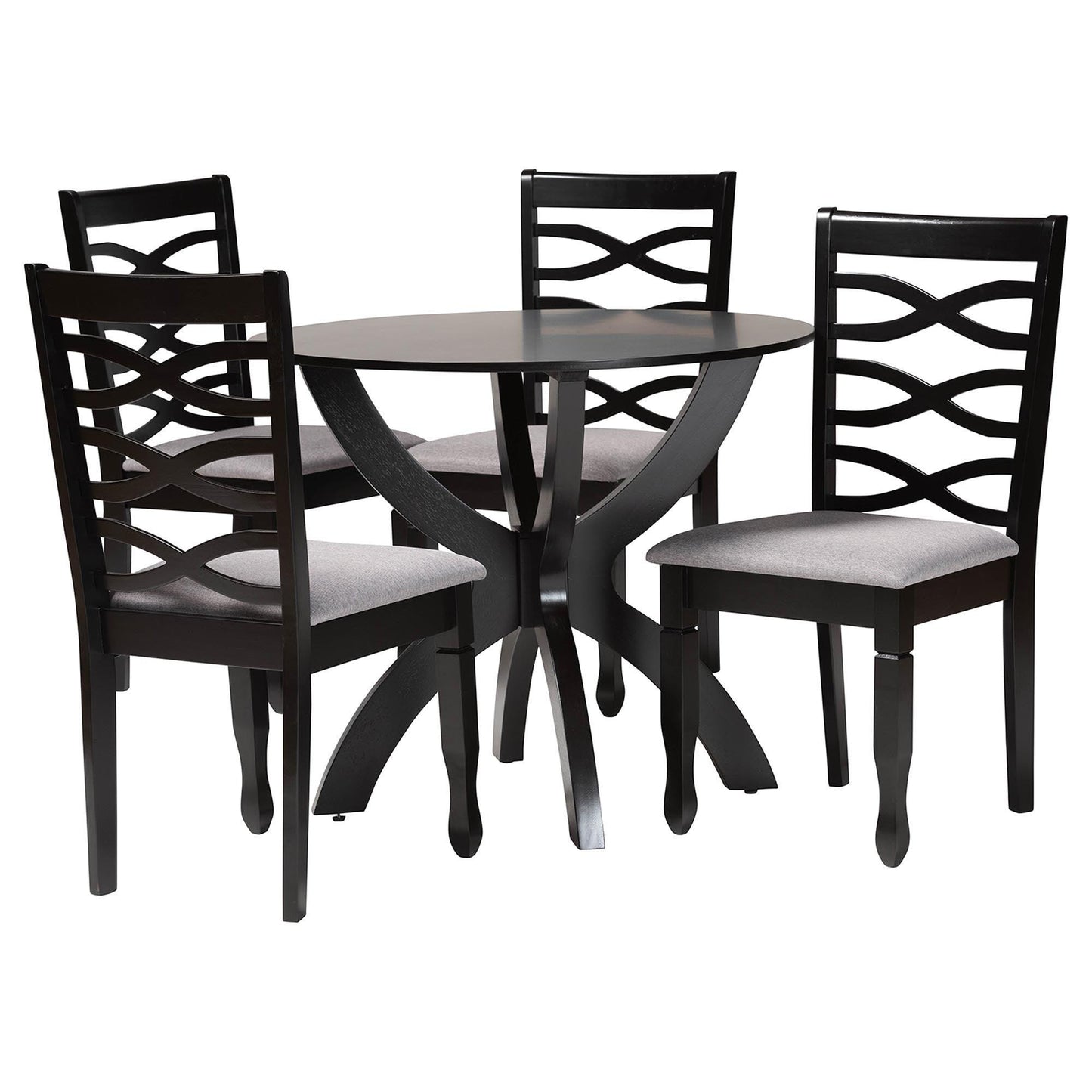 Baxton Studio Aspen Modern Grey Fabric and Dark Brown Finished Wood 5-Piece Dining Set FredCo