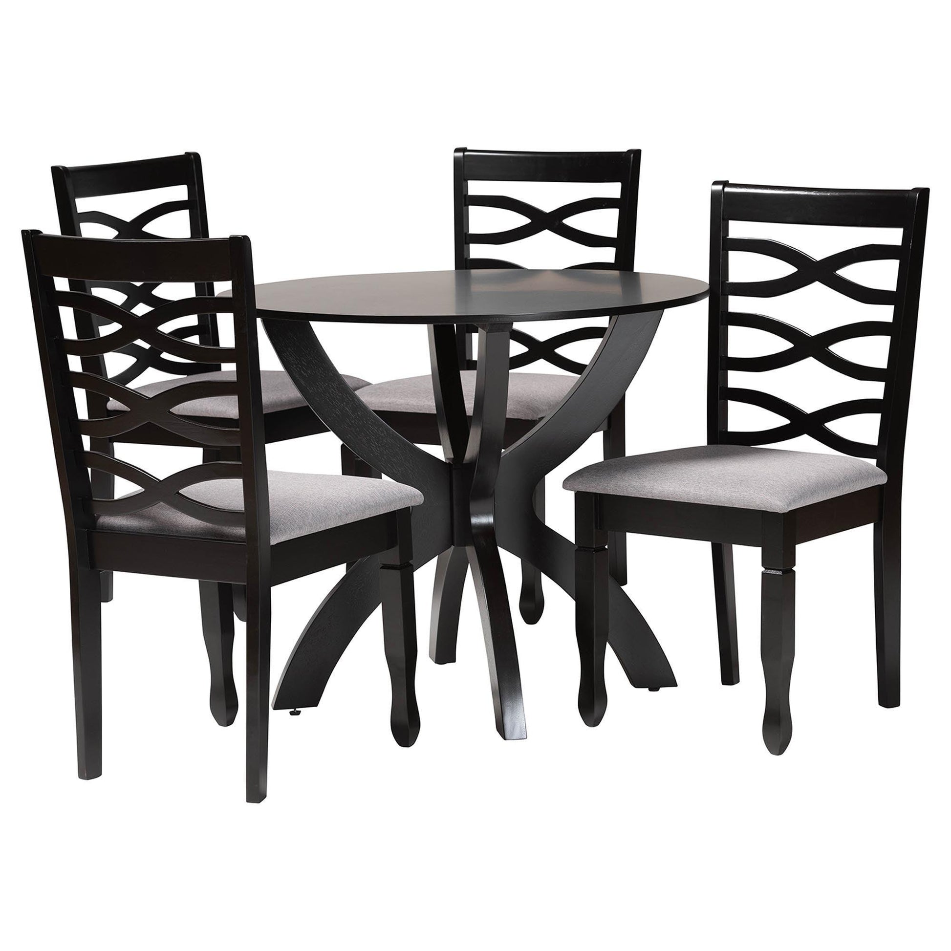 Baxton Studio Aspen Modern Grey Fabric and Dark Brown Finished Wood 5-Piece Dining Set FredCo