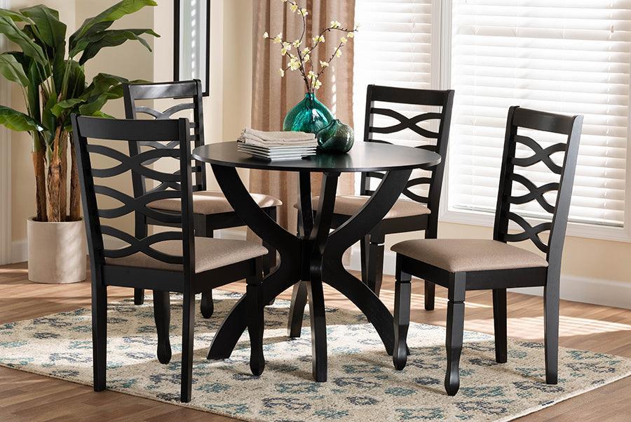 Baxton Studio Aspen Modern Sand Fabric and Dark Brown Finished Wood 5-Piece Dining Set FredCo