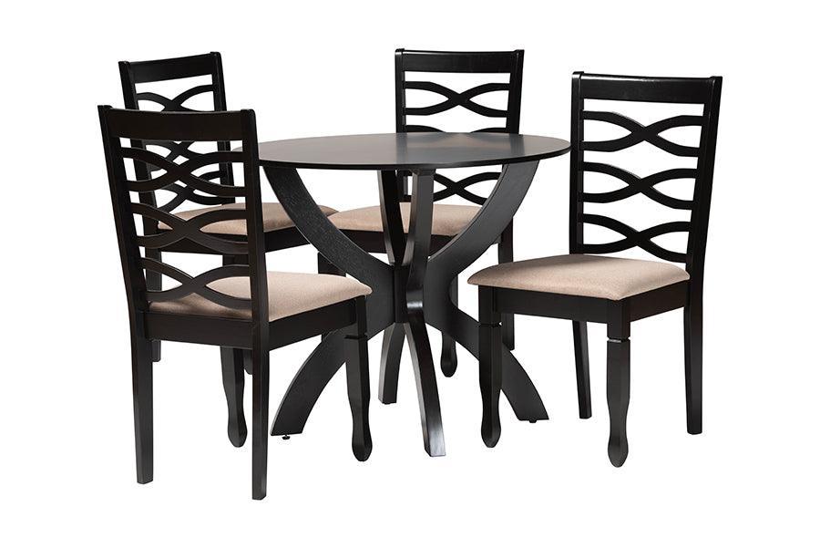 Baxton Studio Aspen Modern Sand Fabric and Dark Brown Finished Wood 5-Piece Dining Set FredCo