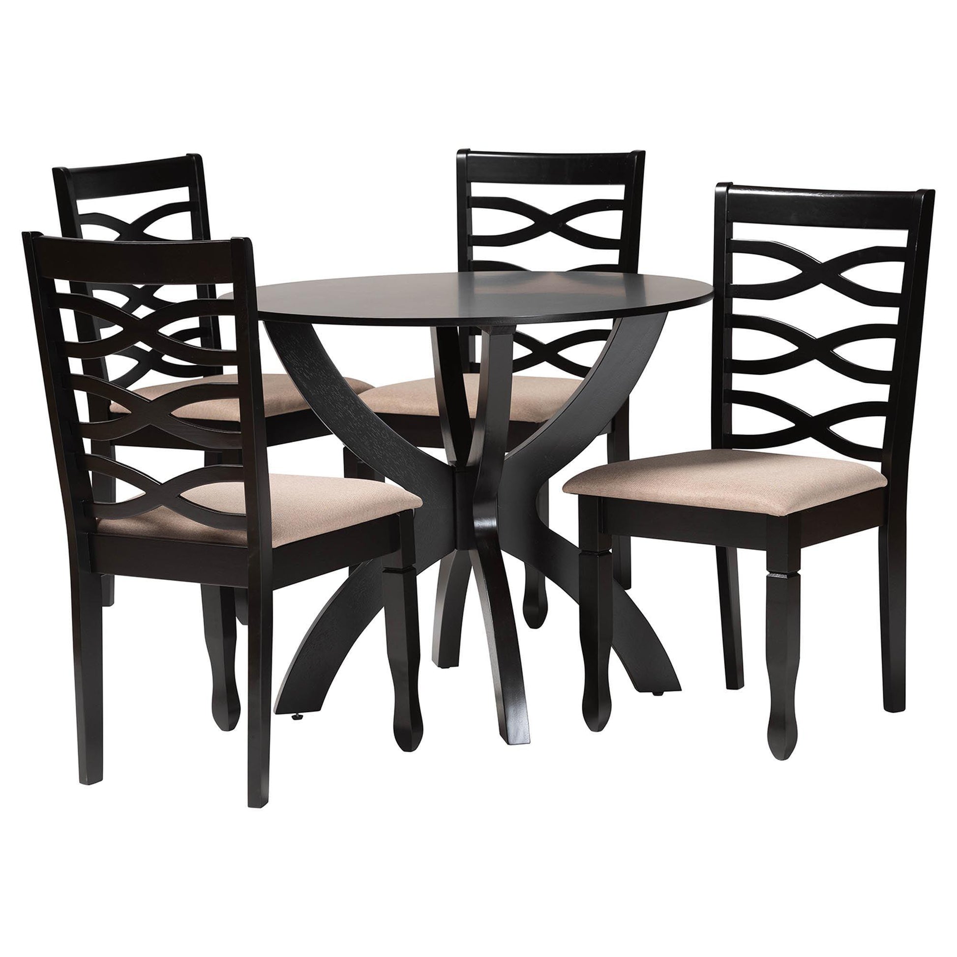 Baxton Studio Aspen Modern Sand Fabric and Dark Brown Finished Wood 5-Piece Dining Set FredCo