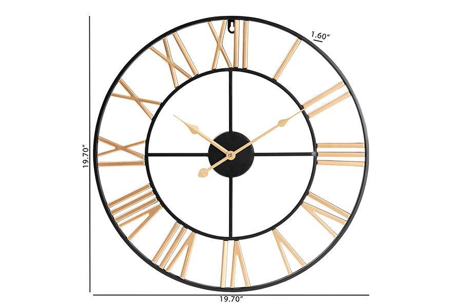 Baxton Studio Auden Modern Industrial Two-Tone Black and Gold Metal Wall Clock FredCo