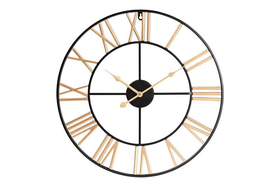 Baxton Studio Auden Modern Industrial Two-Tone Black and Gold Metal Wall Clock FredCo