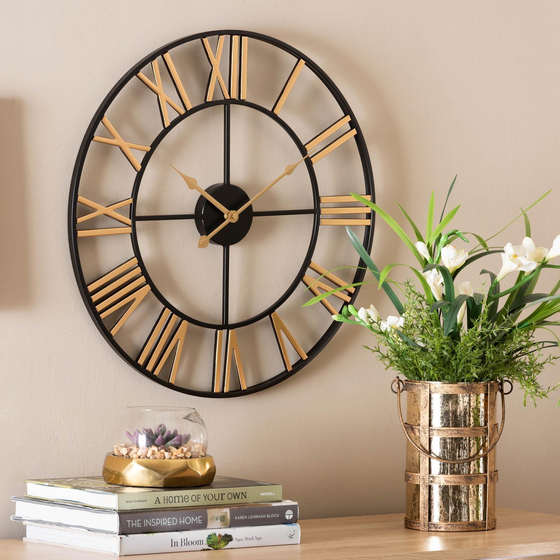 Baxton Studio Auden Modern Industrial Two-Tone Black and Gold Metal Wall Clock FredCo