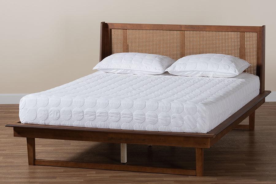 Baxton Studio Aveena Mid-Century Modern Walnut Brown Finished Wood Platform Bed FredCo