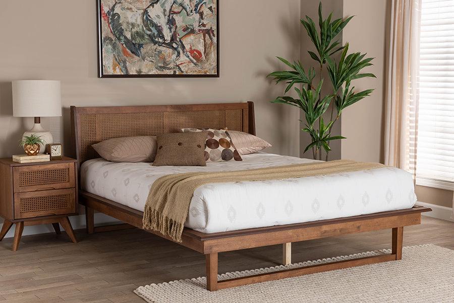 Baxton Studio Aveena Mid-Century Modern Walnut Brown Finished Wood Platform Bed FredCo