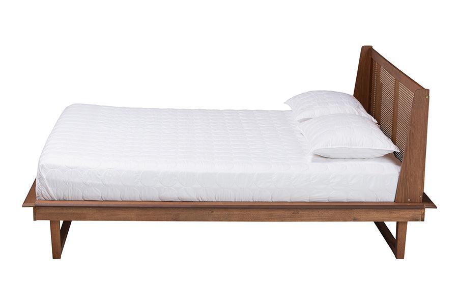 Baxton Studio Aveena Mid-Century Modern Walnut Brown Finished Wood Platform Bed FredCo