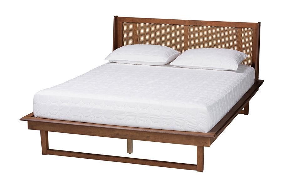 Baxton Studio Aveena Mid-Century Modern Walnut Brown Finished Wood Platform Bed FredCo