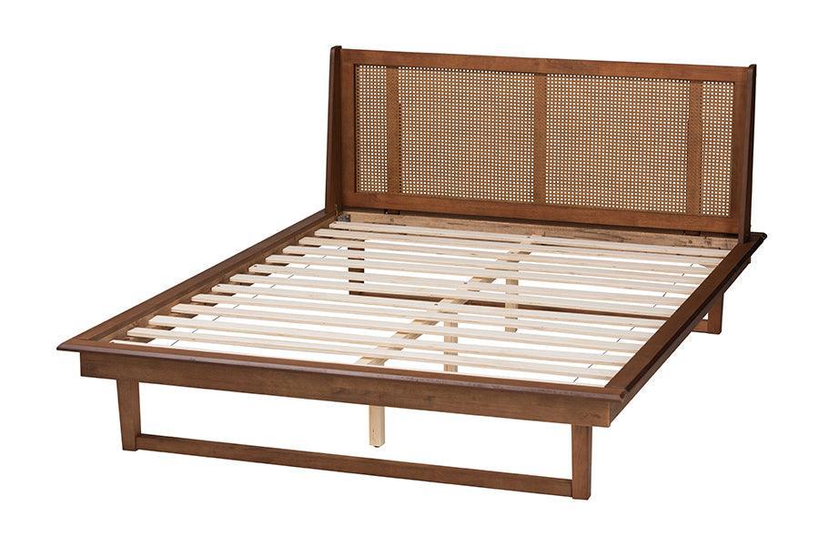 Baxton Studio Aveena Mid-Century Modern Walnut Brown Finished Wood Platform Bed FredCo
