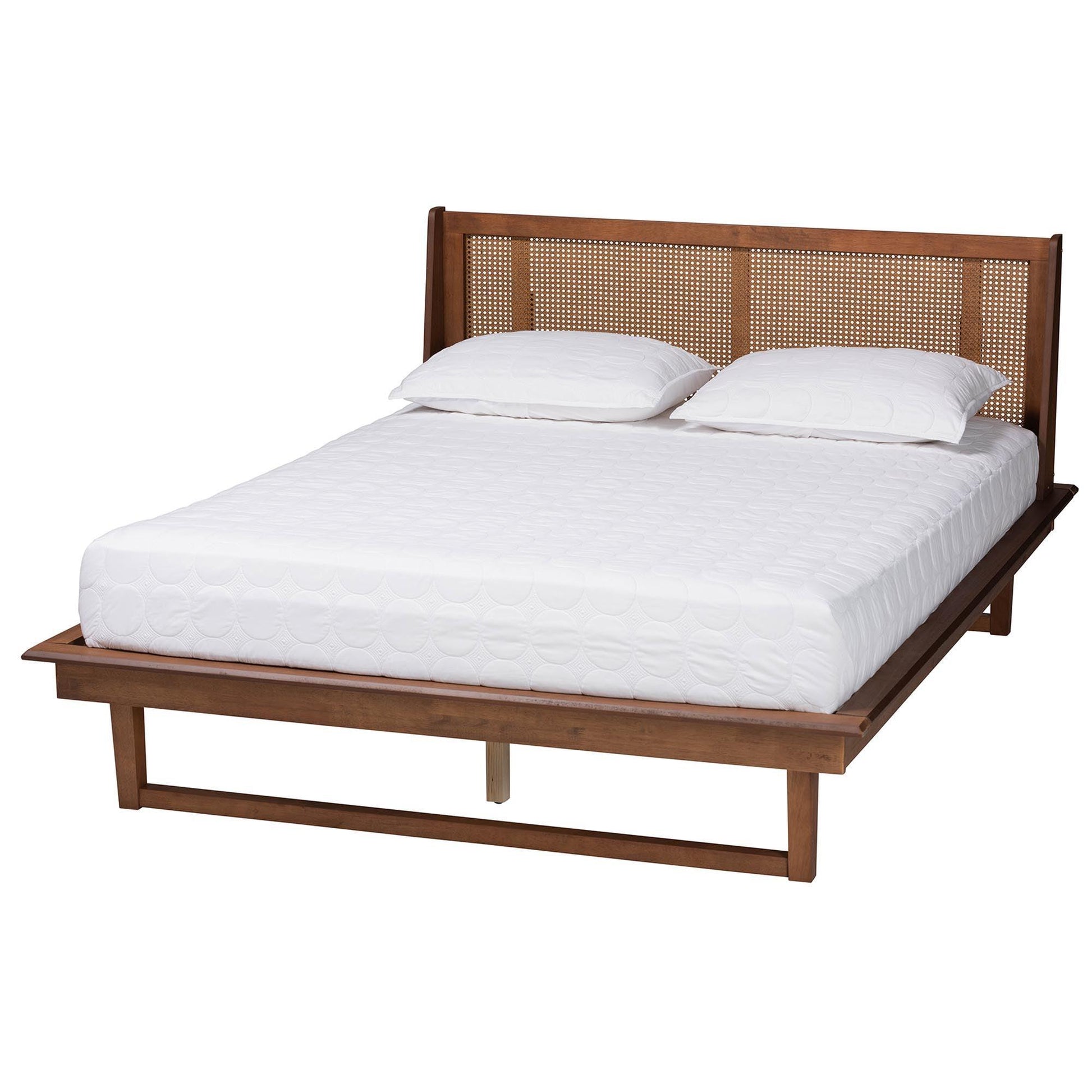 Baxton Studio Aveena Mid-Century Modern Walnut Brown Finished Wood Platform Bed FredCo