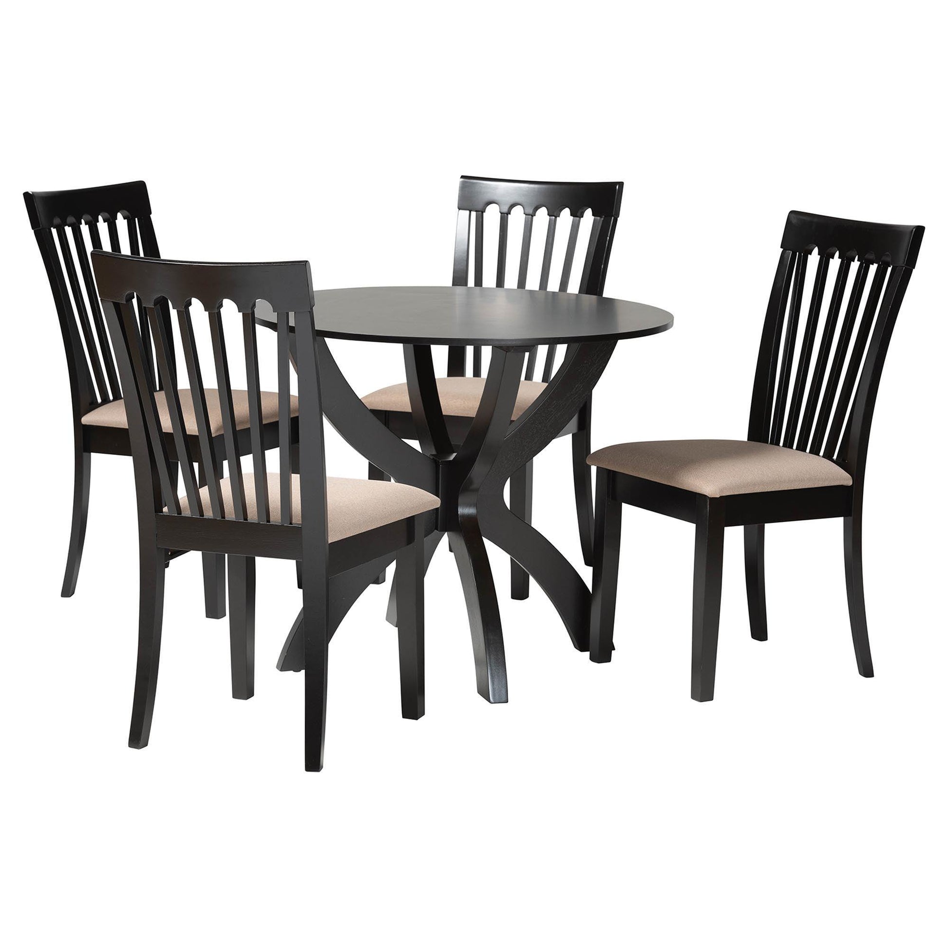 Baxton Studio Bailey Modern Grey Fabric and Dark Brown Finished Wood 5-Piece Dining Set FredCo