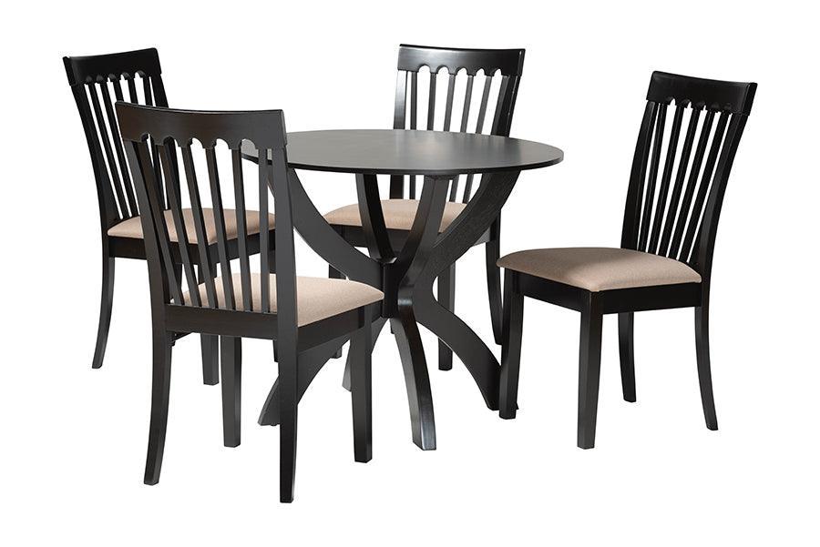 Baxton Studio Bailey Modern Grey Fabric and Dark Brown Finished Wood 5-Piece Dining Set FredCo