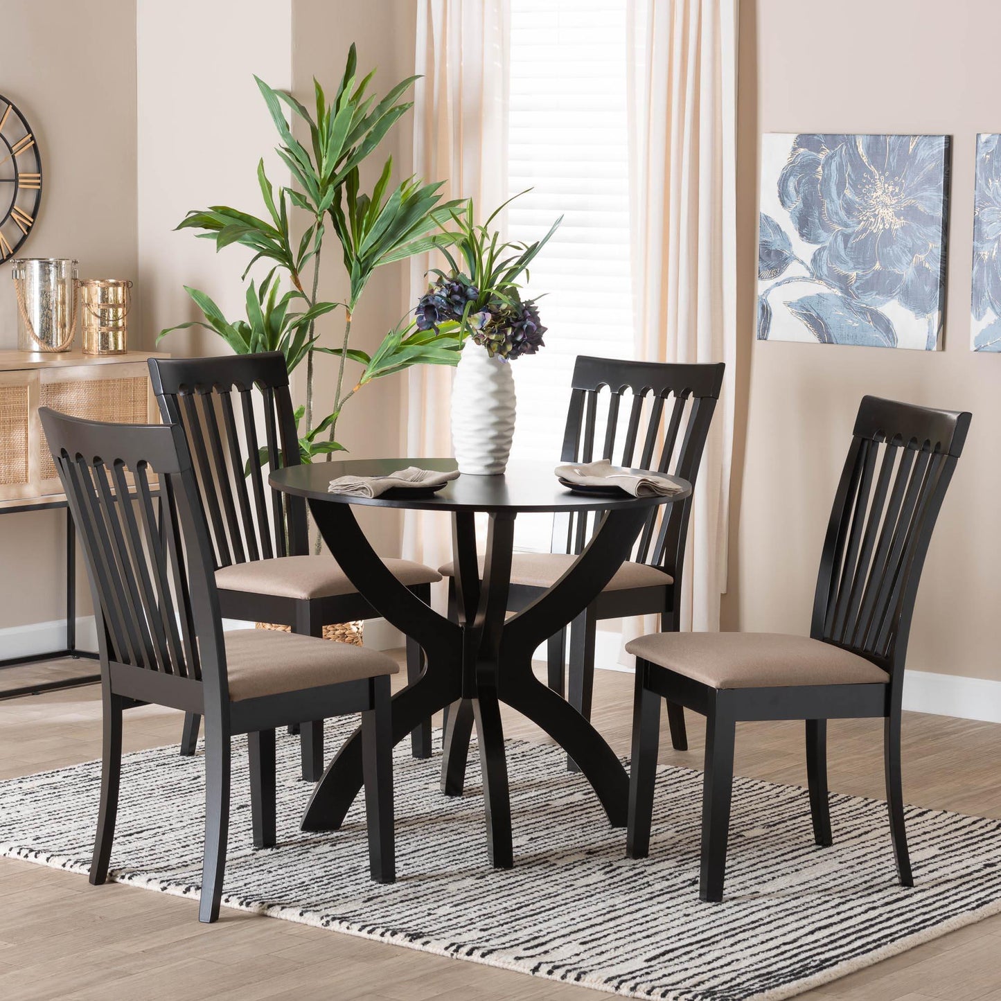 Baxton Studio Bailey Modern Grey Fabric and Dark Brown Finished Wood 5-Piece Dining Set FredCo