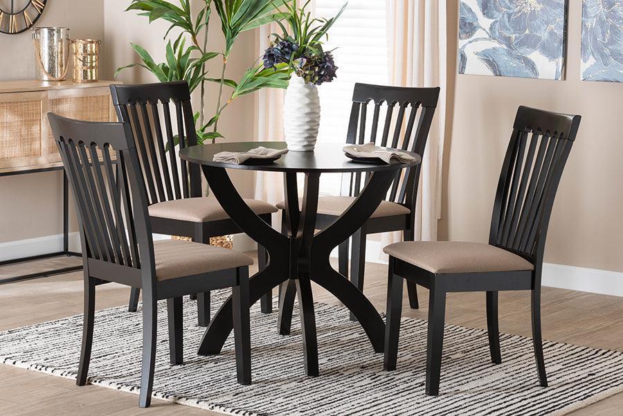 Baxton Studio Bailey Modern Grey Fabric and Dark Brown Finished Wood 5-Piece Dining Set FredCo