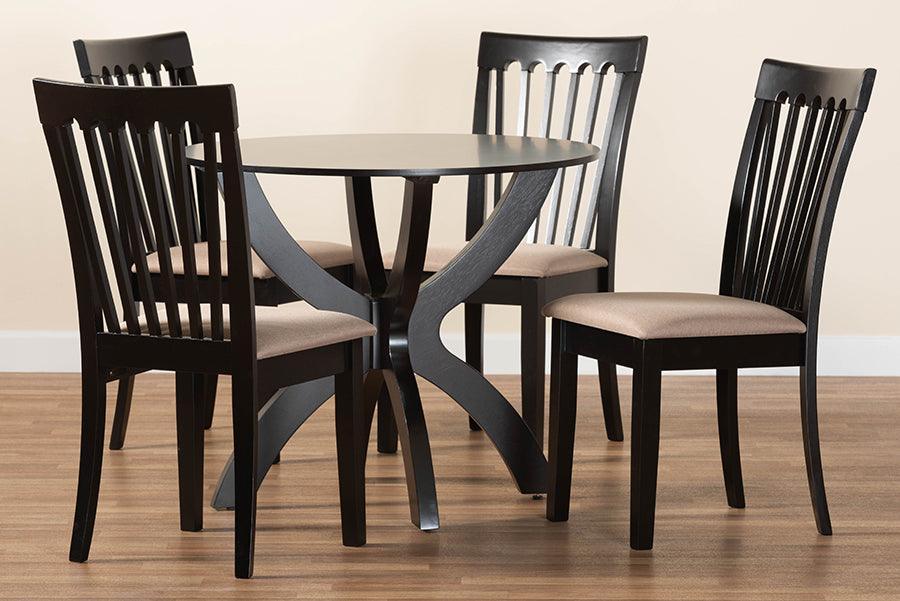 Baxton Studio Bailey Modern Grey Fabric and Dark Brown Finished Wood 5-Piece Dining Set FredCo