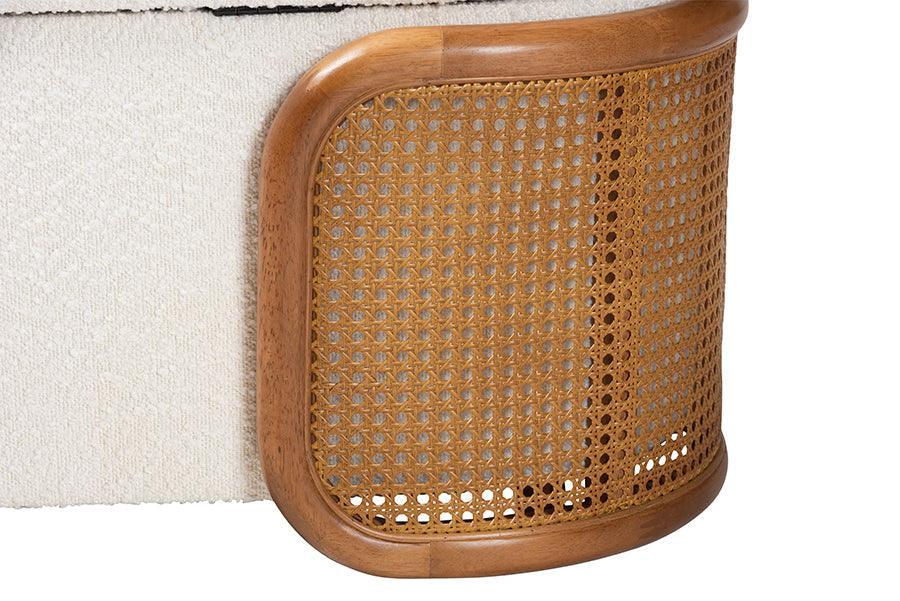 Baxton Studio Basira Japandi Cream Boucle Fabric Storage Bench with Woven Rattan FredCo