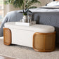 Baxton Studio Basira Japandi Cream Boucle Fabric Storage Bench with Woven Rattan FredCo