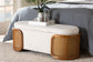Baxton Studio Basira Japandi Cream Boucle Fabric Storage Bench with Woven Rattan FredCo