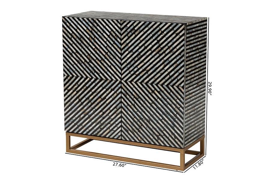 Baxton Studio Belenus Modern Bohemian Two-Tone Black and Grey Mother of Pearl and Gold Metal Storage Cabinet FredCo