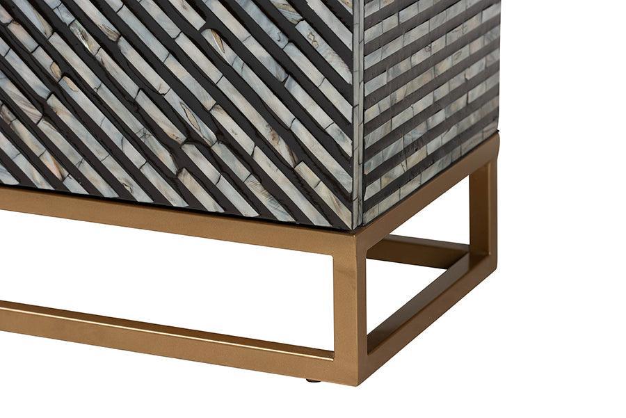 Baxton Studio Belenus Modern Bohemian Two-Tone Black and Grey Mother of Pearl and Gold Metal Storage Cabinet FredCo