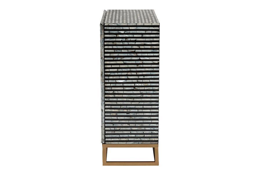 Baxton Studio Belenus Modern Bohemian Two-Tone Black and Grey Mother of Pearl and Gold Metal Storage Cabinet FredCo