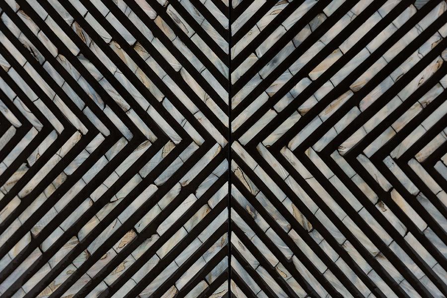 Baxton Studio Belenus Modern Bohemian Two-Tone Black and Grey Mother of Pearl and Gold Metal Storage Cabinet FredCo