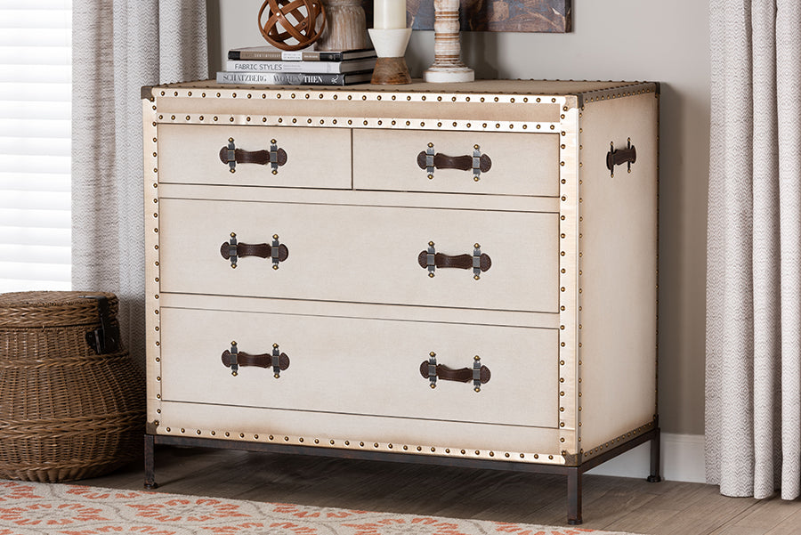 Baxton Studio Benton Vintage White Canvas 4-Drawer Storage Cabinet FredCo