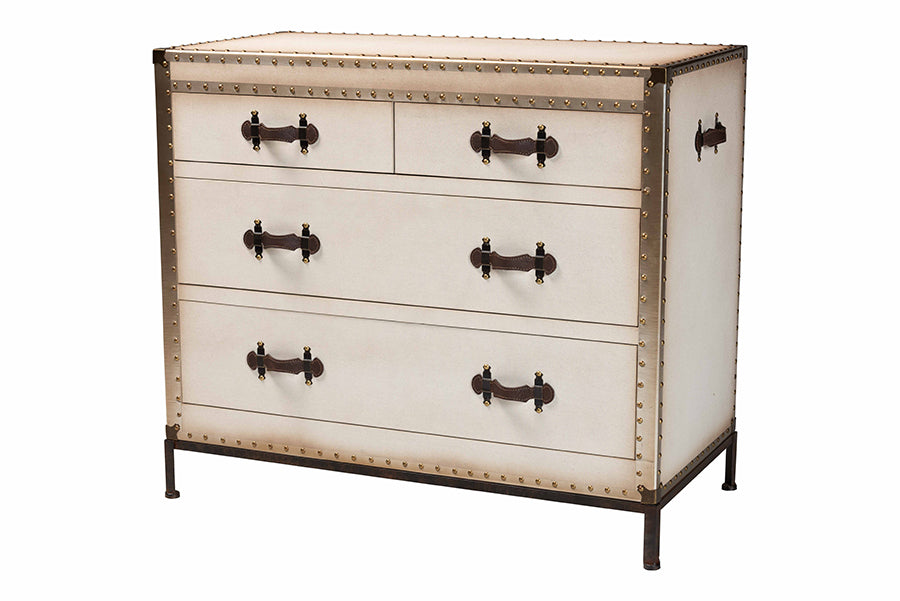 Baxton Studio Benton Vintage White Canvas 4-Drawer Storage Cabinet FredCo
