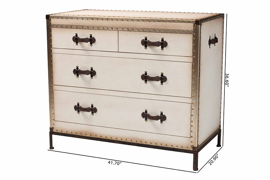 Baxton Studio Benton Vintage White Canvas 4-Drawer Storage Cabinet FredCo