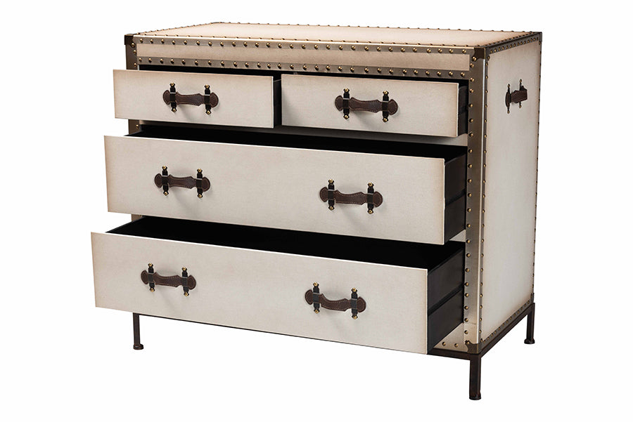 Baxton Studio Benton Vintage White Canvas 4-Drawer Storage Cabinet FredCo