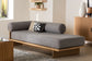 Baxton Studio Bertille Left-Arm Chaise Lounge with Solid Wood Base - Minimalist Sofa Daybed with Grey Fabric Cushion and Bolster Pillow for Living Room or Bedroom Decor FredCo