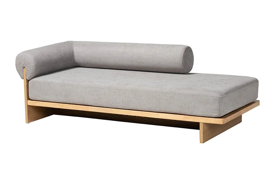 Baxton Studio Bertille Left-Arm Chaise Lounge with Solid Wood Base - Minimalist Sofa Daybed with Grey Fabric Cushion and Bolster Pillow for Living Room or Bedroom Decor FredCo