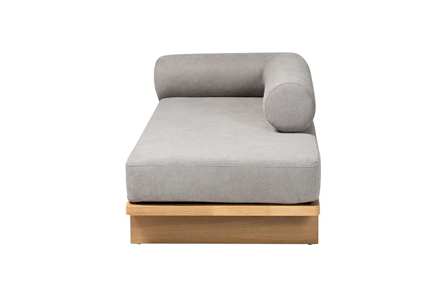 Baxton Studio Bertille Left-Arm Chaise Lounge with Solid Wood Base - Minimalist Sofa Daybed with Grey Fabric Cushion and Bolster Pillow for Living Room or Bedroom Decor FredCo