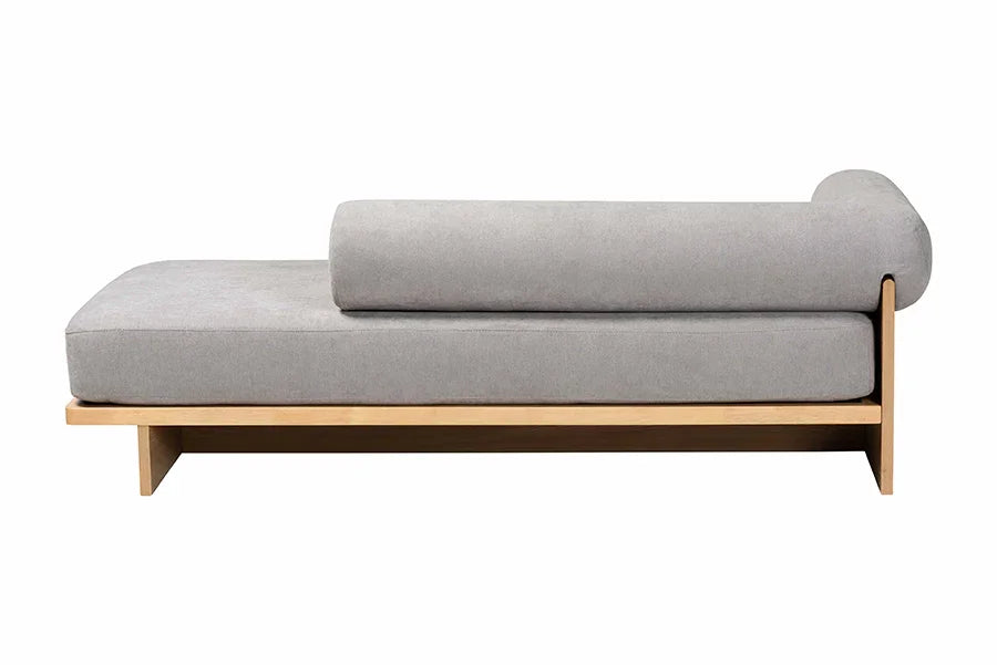 Baxton Studio Bertille Left-Arm Chaise Lounge with Solid Wood Base - Minimalist Sofa Daybed with Grey Fabric Cushion and Bolster Pillow for Living Room or Bedroom Decor FredCo