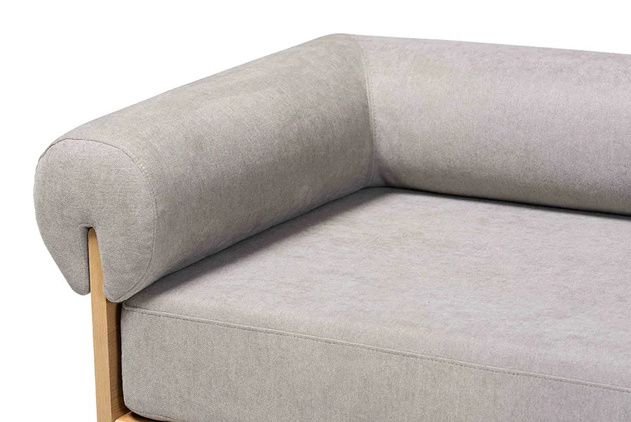 Baxton Studio Bertille Left-Arm Chaise Lounge with Solid Wood Base - Minimalist Sofa Daybed with Grey Fabric Cushion and Bolster Pillow for Living Room or Bedroom Decor FredCo