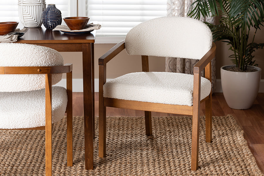 Baxton Studio Biana Boucle Dining Chair - Modern Upholstered Accent Armchair, Cream, Minimalist Design FredCo