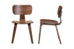 Modern wooden dining chair with curved back and seat, front and side views
