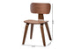 Modern wooden chair with curved backrest and seat, shown with dimensions, FredCo International