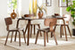 Modern wood dining table set with four chairs in bright room, FredCo International furniture