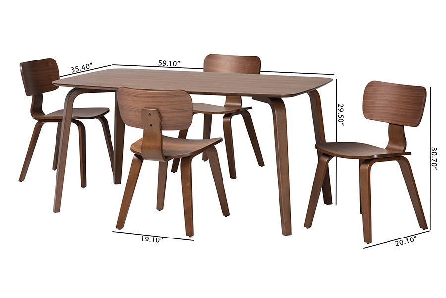 Modern wooden dining table set with four matching chairs and dimensions, FredCo International furniture