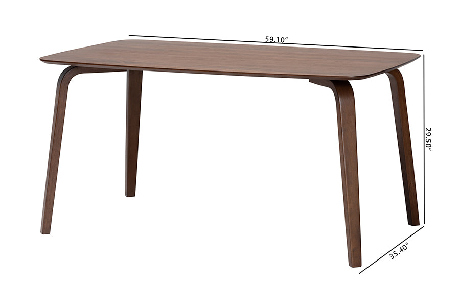 Modern wood dining table with curved legs, dimensions 59x29.5x35.4 inches, FredCo International