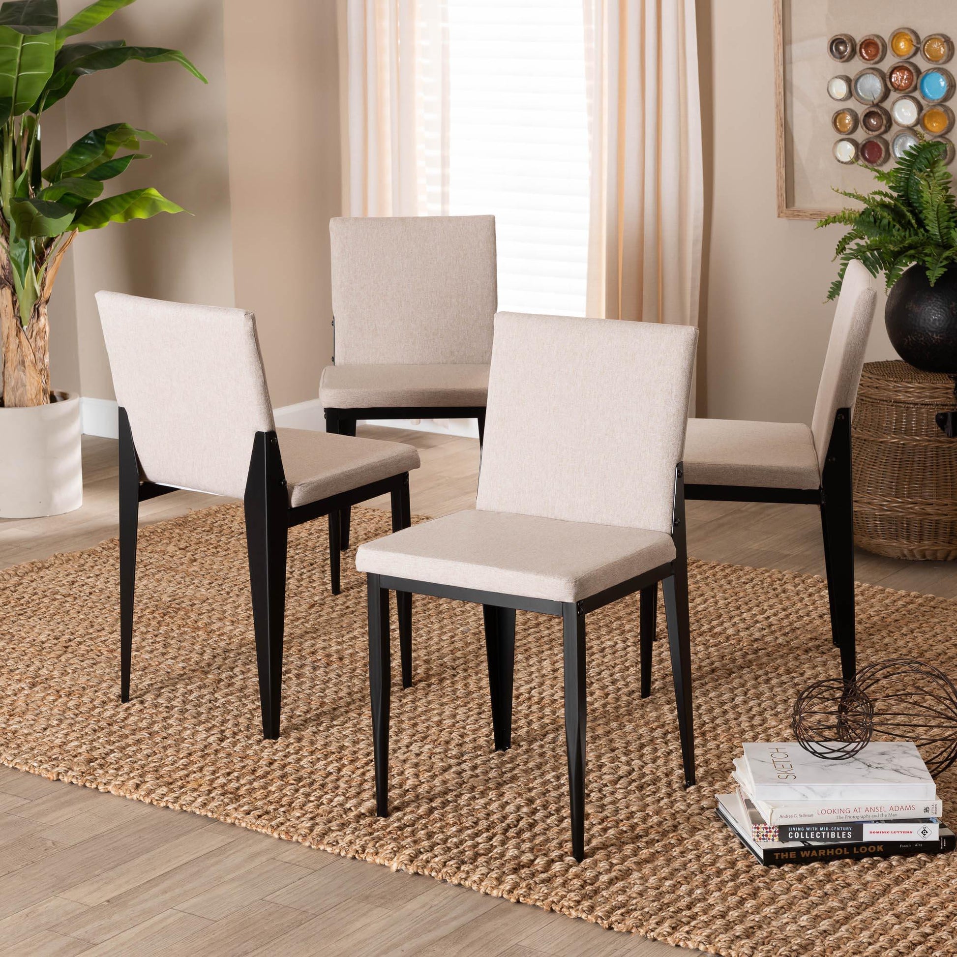 Baxton Studio Bishop Industrial Beige Fabric and Metal Dining Chair FredCo