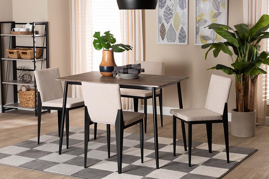 Baxton Studio Bishop Industrial Beige Fabric and Metal Dining Set FredCo